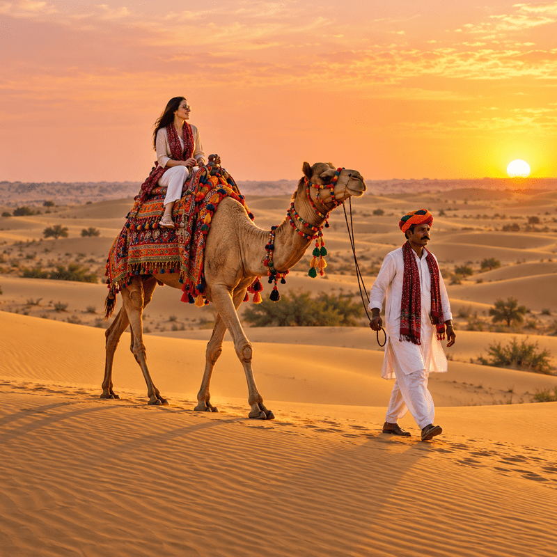 Camel safari on Sam Sand Dunes in Jaisalmer