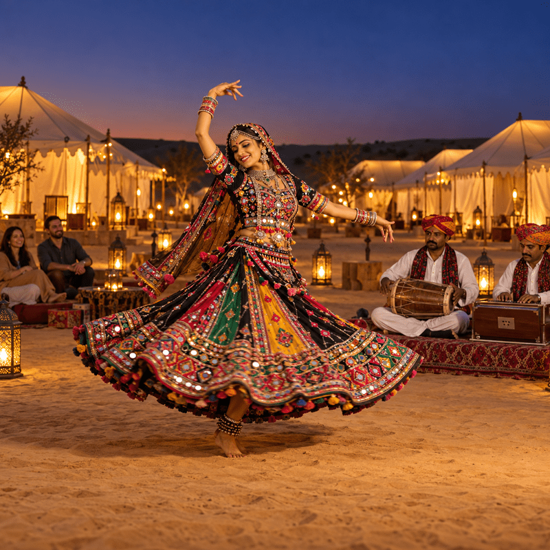 Rajasthani folk dance and music at a cultural evening in Sam, Jaisalmer