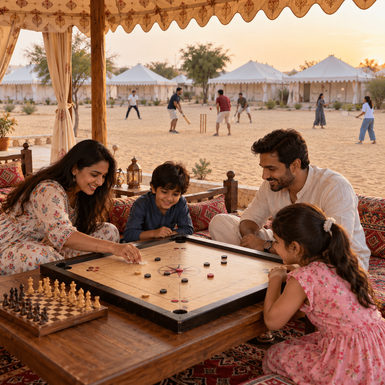 Indoor and outdoor games for families at Shree Desert Camp, Jaisalmer