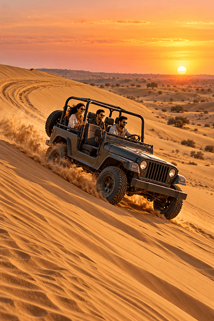 Jeep safari on the sand dunes of Sam, Jaisalmer
