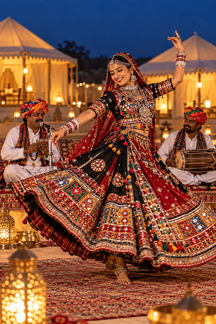 Folk musicians performing at Shree Desert Camp, Jaisalmer